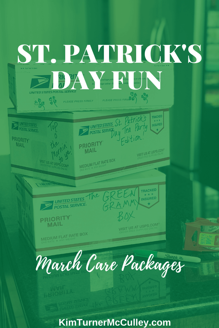 St. Patrick's Day Fun Discover the joy of sending Grammy Boxes/Care Packages to long distance loved ones. A fun way to connect. #carepackageideas KimTurnerMcCulley.com