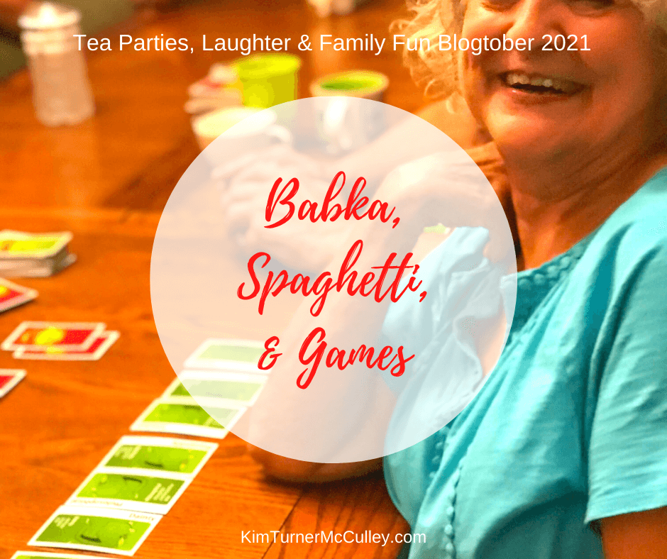 Babka, Spaghetti, & Games | Blogtober Tea Parties, Laughter & Family Fun  KimTurnerMcCulley.com