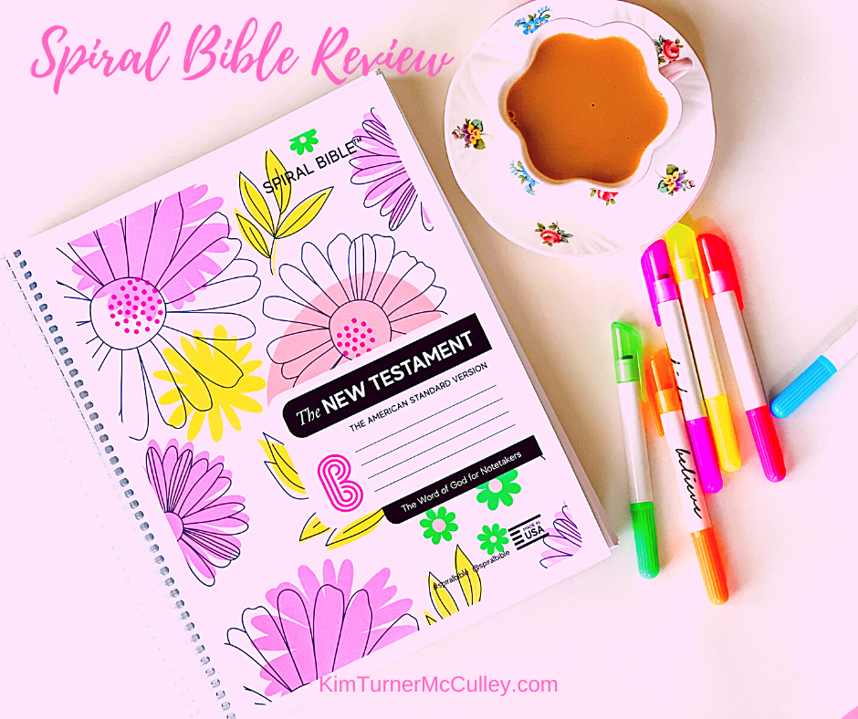 Spiral Bible Review KimTurnerMcCulley.com Spiral Bible, highlighters, cup of tea.